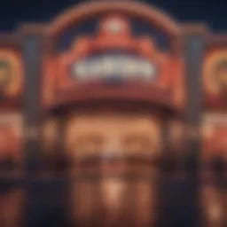 Illuminated casino entrance at night