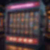 A glowing slot machine with vibrant lights and symbols