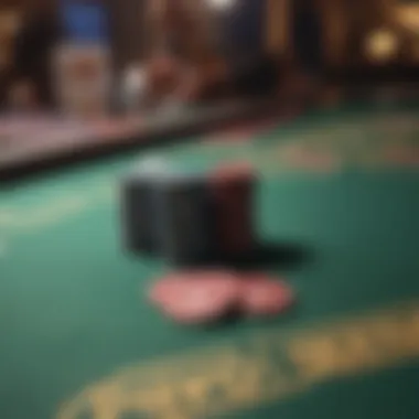 A virtual poker table featuring various poker chips and cards