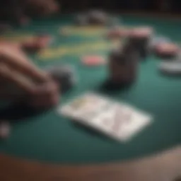 Close-up of a blackjack table with cards and chips