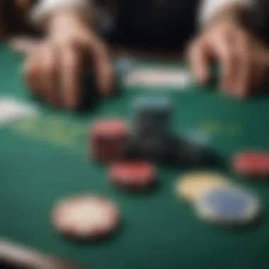 Intricate poker chips and cards laid out on a green felt table.