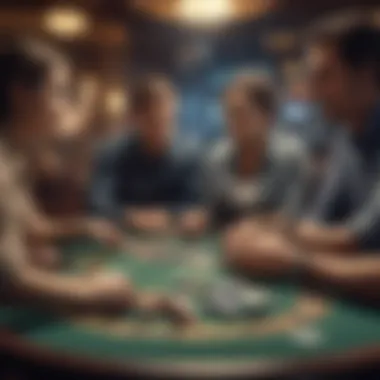 Intense gaming action at a poker table with players focused on their cards