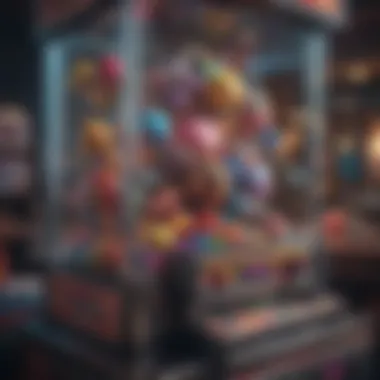 Colorful Prizes Await Close-up view of a claw machine with colorful prizes