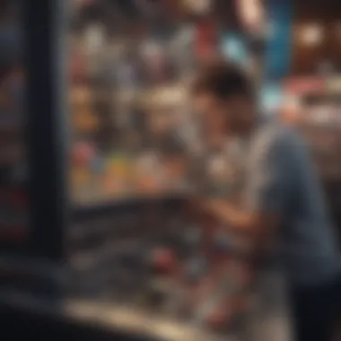Player focusing intently on the claw machine controls