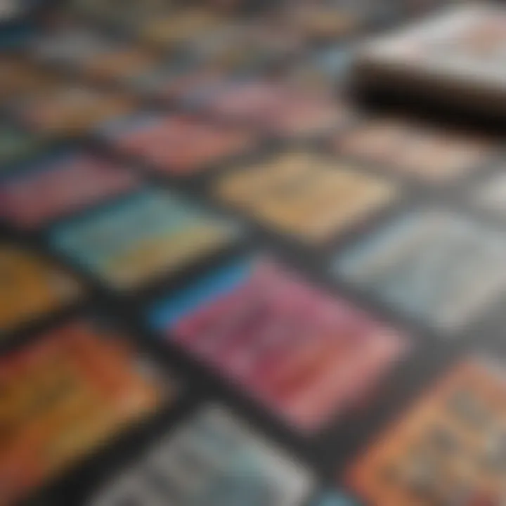 Close-up of scratch-off lottery tickets arranged on a table